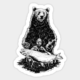 Vintage Bear Fish Fisherman Sticker